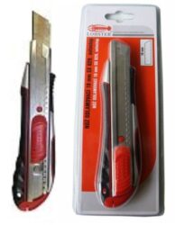 LOBSTER 107104 Nůž odlamovací 18mm autostop SX828 - Nůž odlamovací 18mm s autostopem a kovovým vedením a softovou rukojetí. LOBSTER 107104
