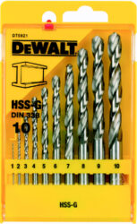DEWALT DT5921 Sada vrtáků na kov 1-10mm - Sada vrtáků do kovu HSS-G vybrušované DIN338. Průměry v balení 1; 2; 3; 4; 5; 6; 7; 8; 9; 10mm.
